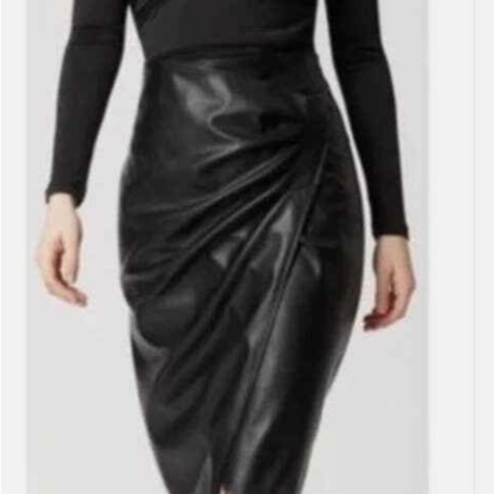 Jason Wu NWT Medium, side-rouched, black faux leather midi